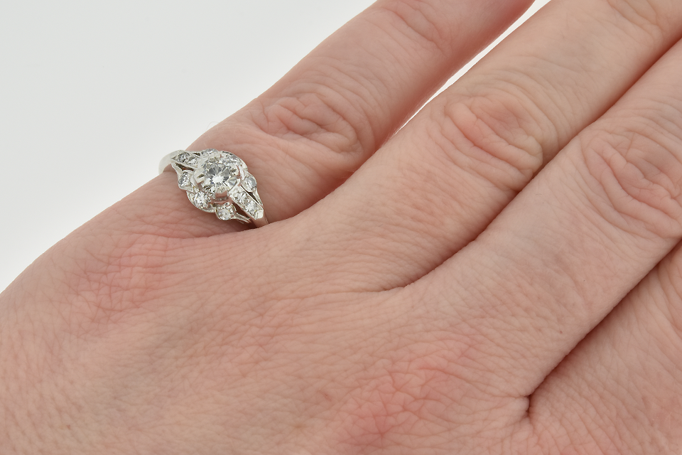 Item #6593 Art Deco Diamond Ring with Subtle Scallop Design