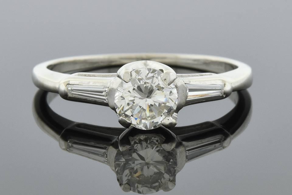 Item #5836 Classic Engagement Ring with a Baguette on Either Side 5836