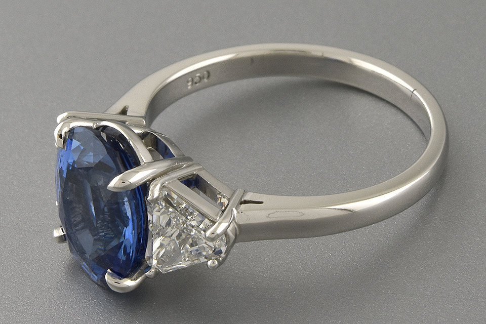 Handmade Ceylon Sapphire and Diamond Three Stone Ring