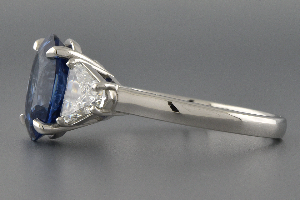 Handmade Ceylon Sapphire and Diamond Three Stone Ring