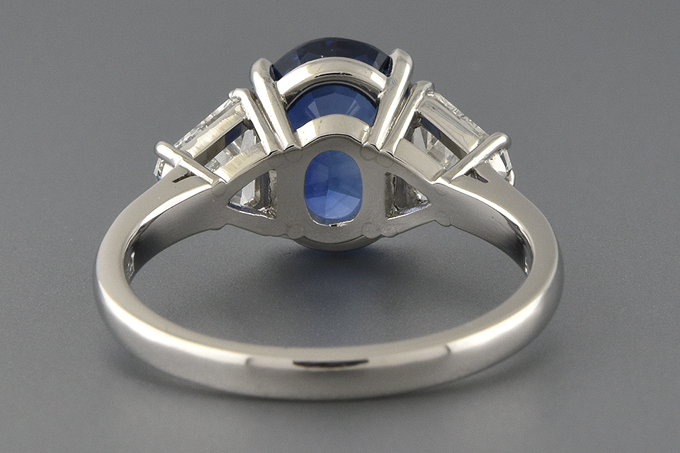 Handmade Ceylon Sapphire and Diamond Three Stone Ring