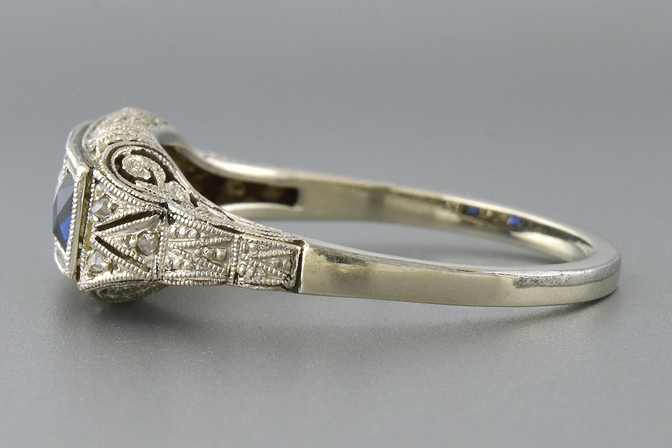 Three Stone Art Deco Ring with Remarkable Filigree