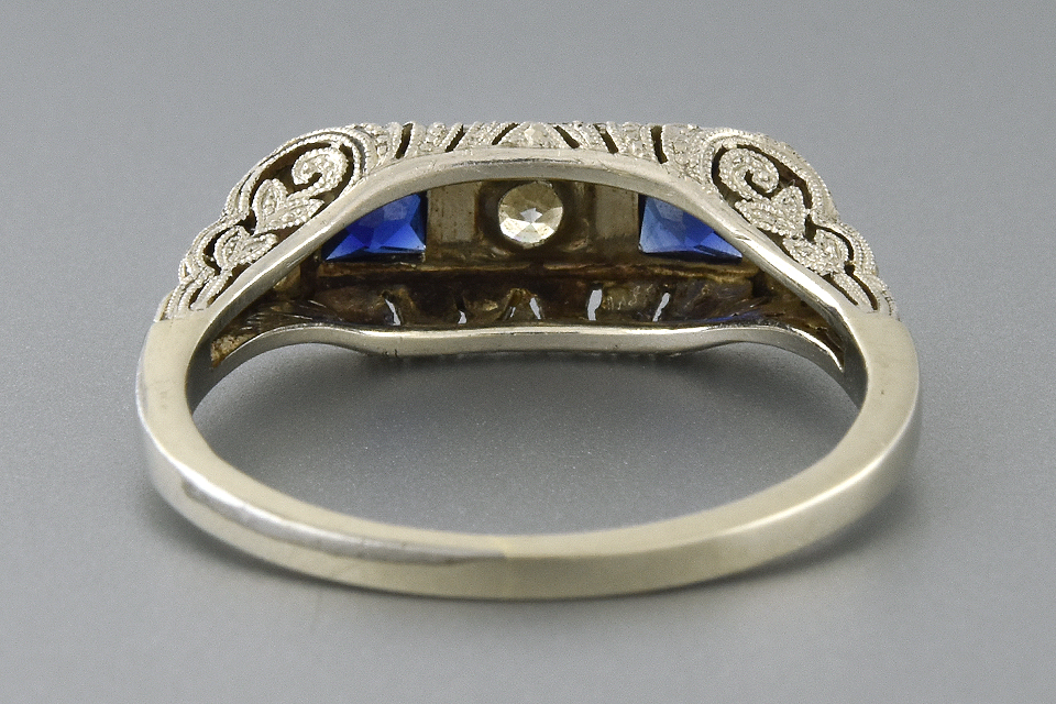 Three Stone Art Deco Ring with Remarkable Filigree