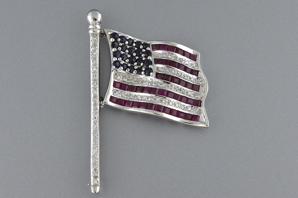 Ruby Diamond and Sapphire Flag Pin