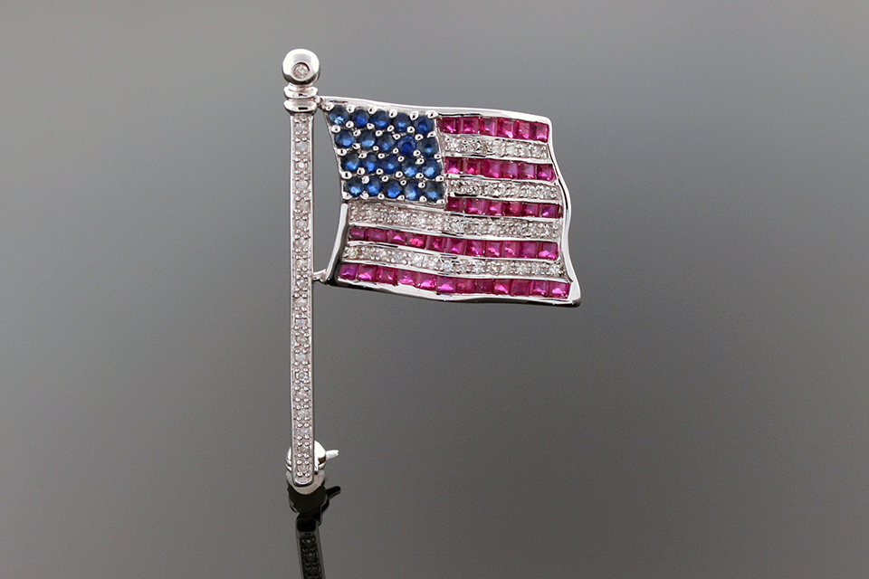 Item #2170 Ruby Diamond and Sapphire Flag Pin 2170