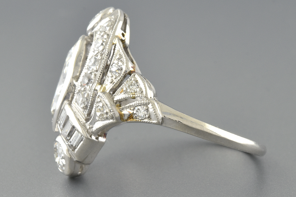 Art Deco Marquis Diamond Ring with Baguettes
