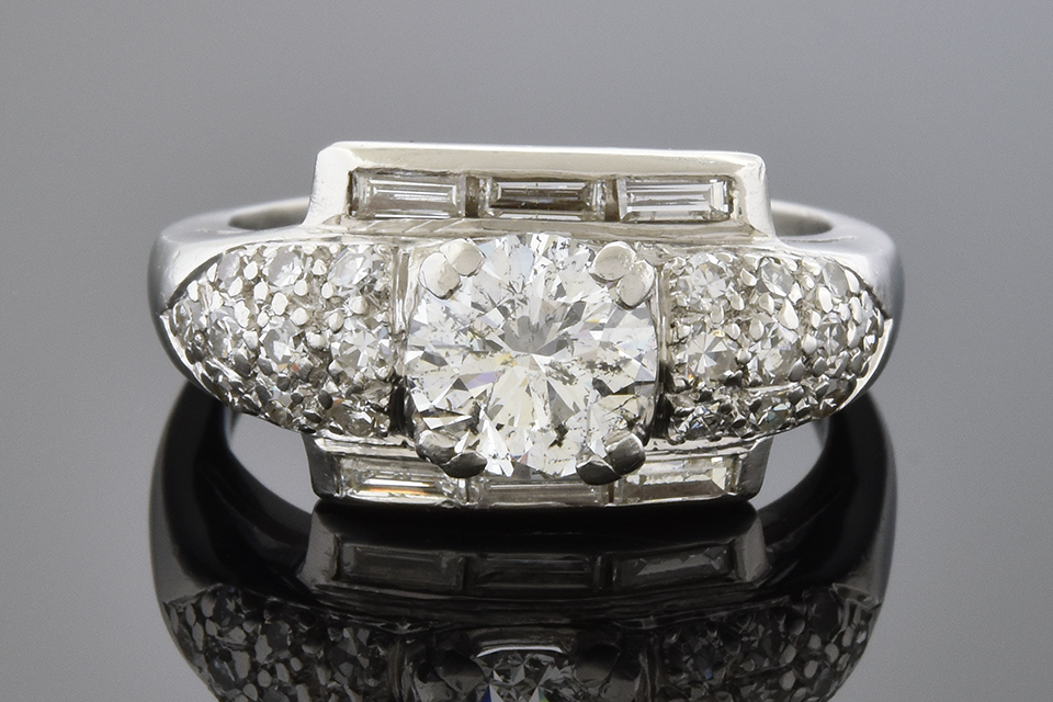 Item #4697 Baguette Framed Round Diamond Ring 4697