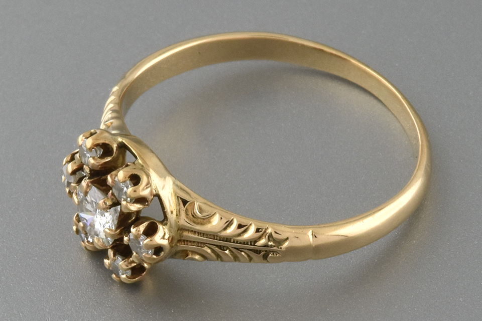 Carved Victorian Flower Ring with Diamonds