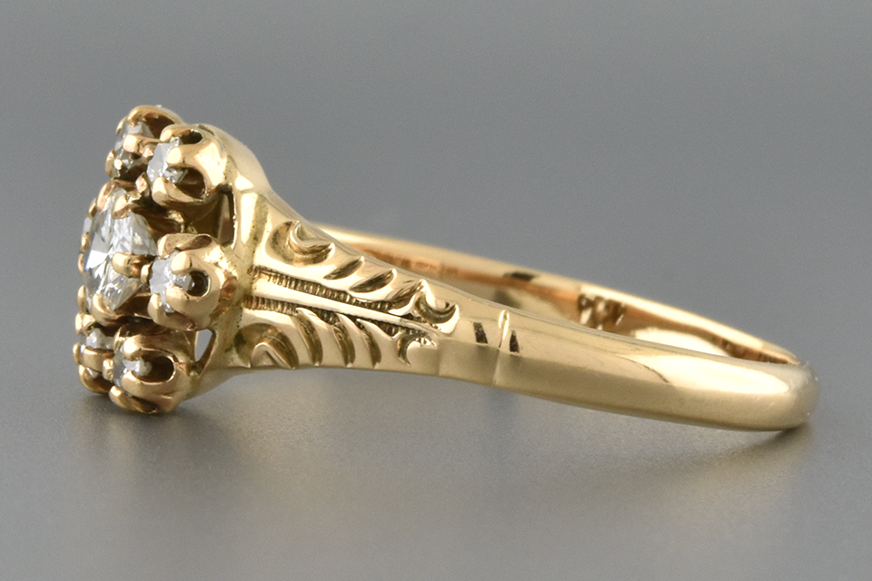 Carved Victorian Flower Ring with Diamonds