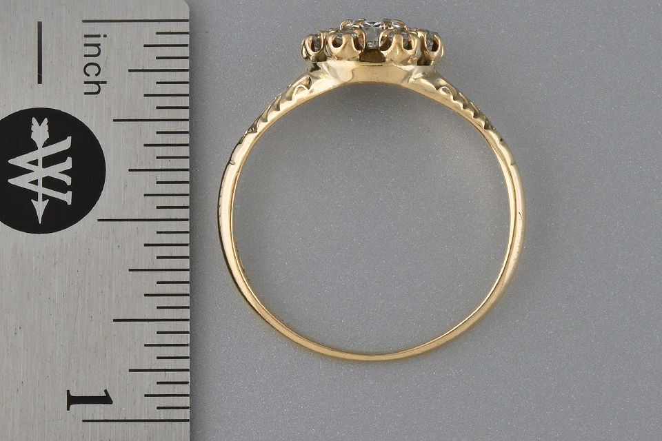 Carved Victorian Flower Ring with Diamonds