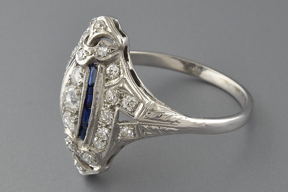 Navette Shaped Sapphire and Diamond Ring