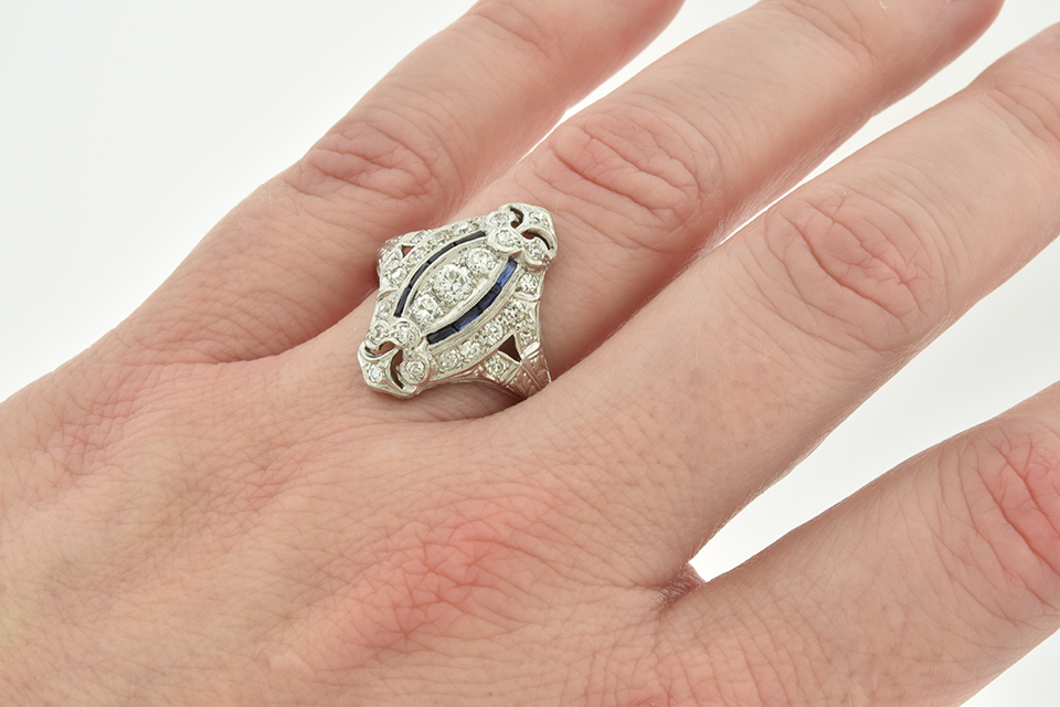 Navette Shaped Sapphire and Diamond Ring