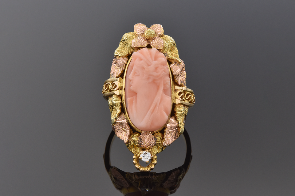 Item #1044 Tri Tone Coral Cameo Ring 1044