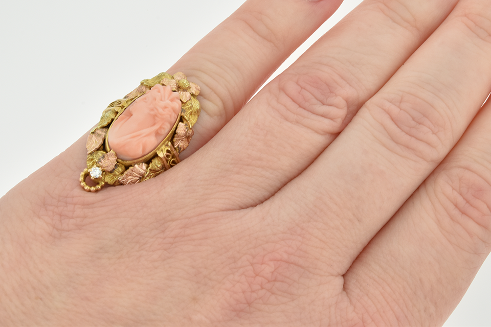 Tri Tone Gold Leaf Coral Cameo Ring