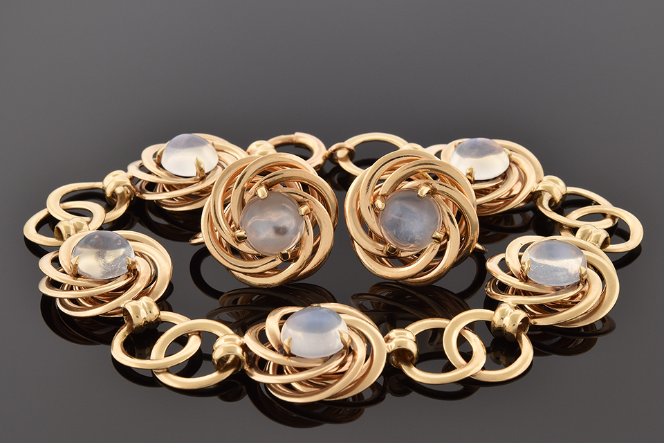 Item #4591 Moonstone Bracelet & Earring Suite by F&F Felger 4591