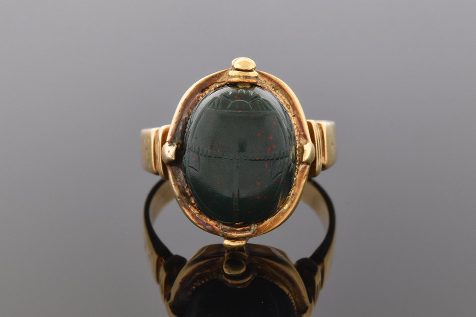 Item #1086 Egyptian Revival Carved Bloodstone Scarab Ring 1086