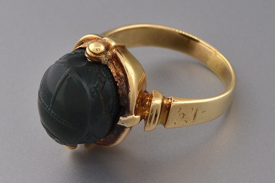 Item #1086 Egyptian Revival Carved Bloodstone Scarab Ring