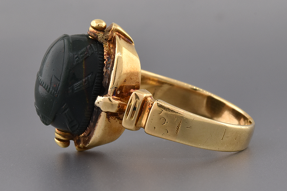 Item #1086 Egyptian Revival Carved Bloodstone Scarab Ring