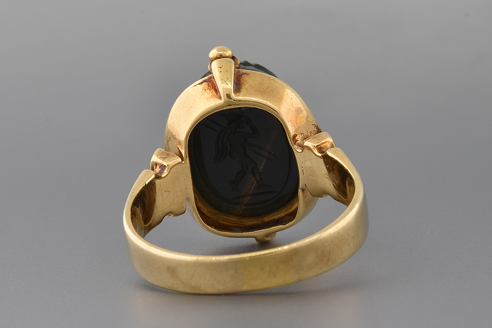 Item #1086 Egyptian Revival Carved Bloodstone Scarab Ring
