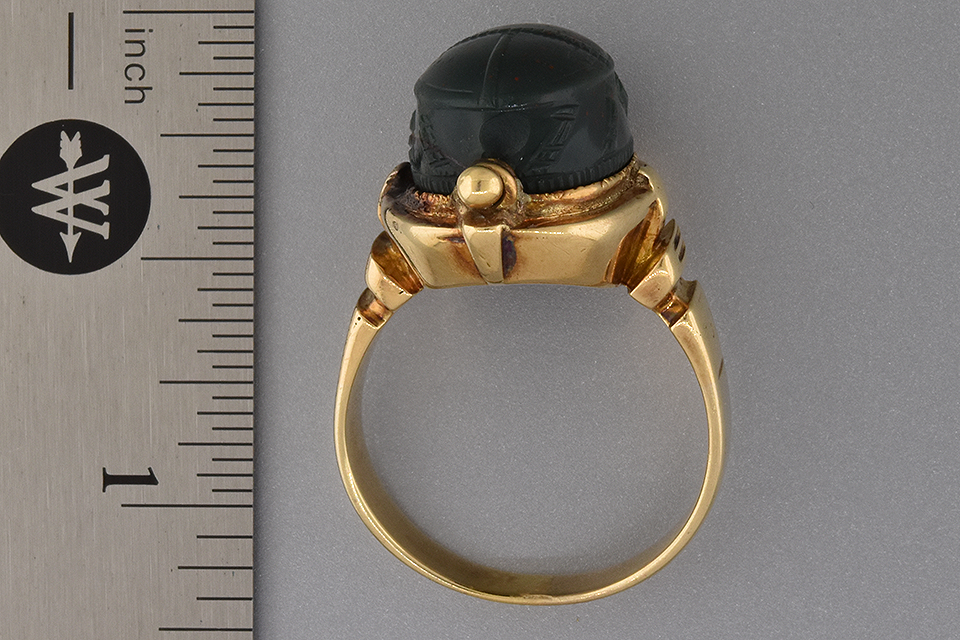 Item #1086 Egyptian Revival Carved Bloodstone Scarab Ring