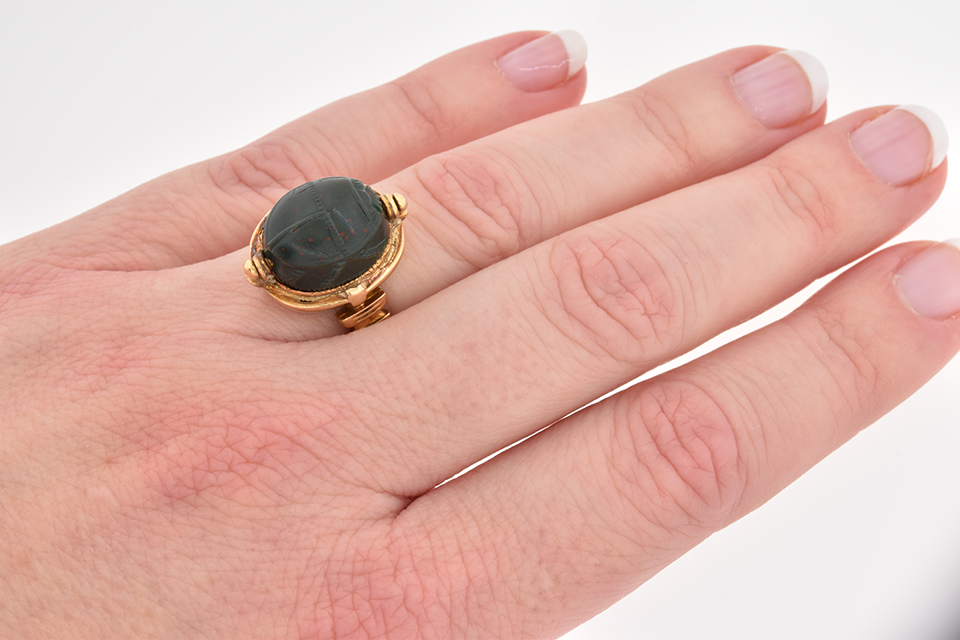 Item #1086 Egyptian Revival Carved Bloodstone Scarab Ring