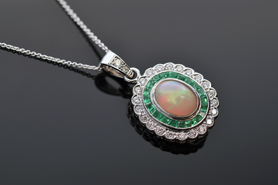 Item #7233 Vivid Opal Emerald and Diamond Necklace by Beverley K. 7233