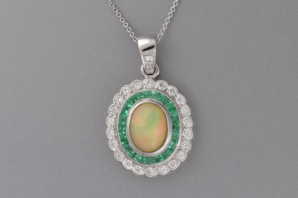 Vivid Opal Emerald and Diamond Necklace by Beverley K.