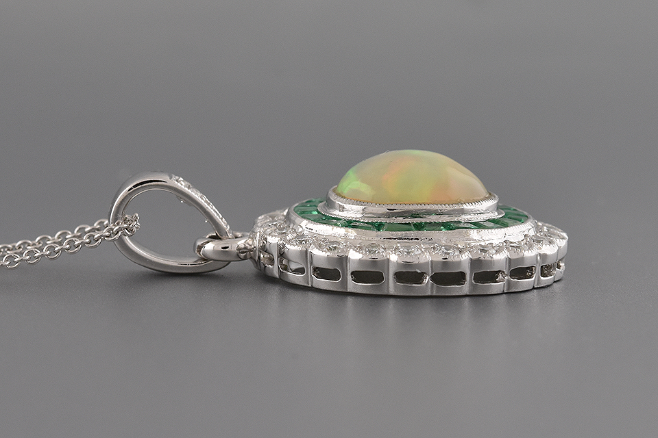 Vivid Opal Emerald and Diamond Necklace by Beverley K.