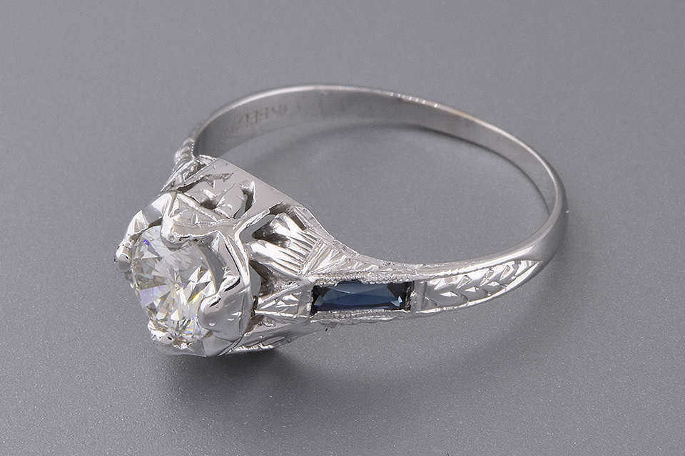 Art Deco Ring with French Cut Sapphires