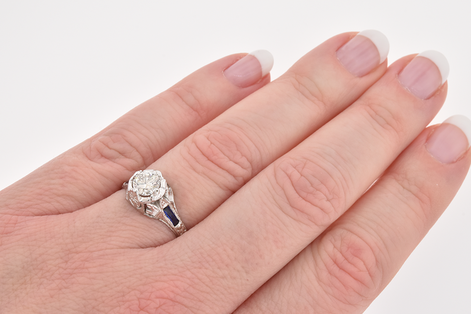 Art Deco Ring with French Cut Sapphires