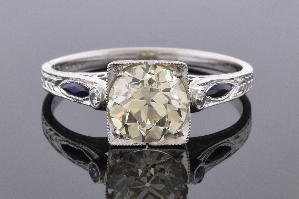 Item #4778 Art Deco Sapphire Trim Engagement Ring 4778