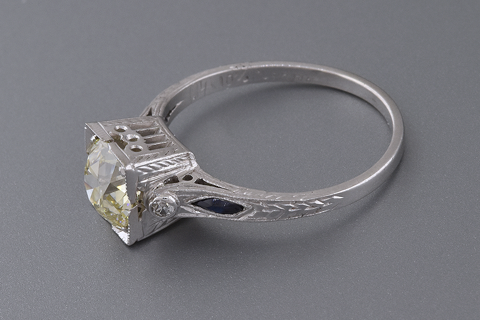 Art Deco Sapphire Trim Engagement Ring