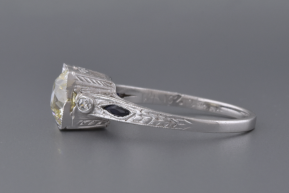 Art Deco Sapphire Trim Engagement Ring