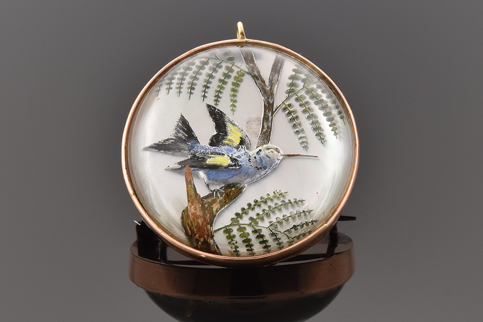 Item #4503 Hummingbird Reverse Painting Pin 4503