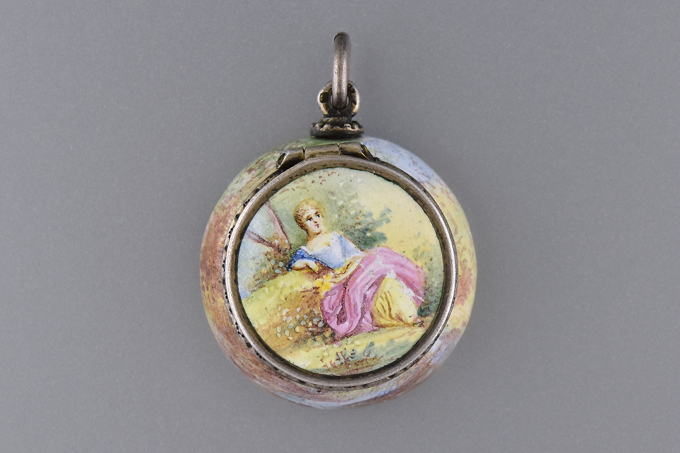 Enamel Vinaigrette with Garden Scenes