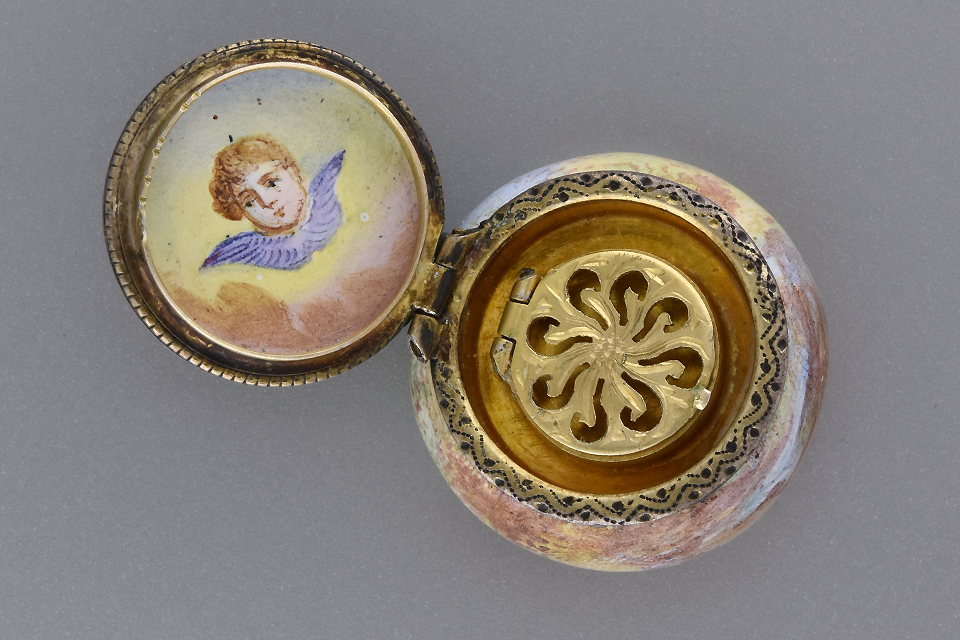 Enamel Vinaigrette with Garden Scenes