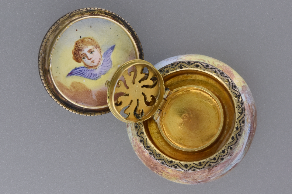 Enamel Vinaigrette with Garden Scenes