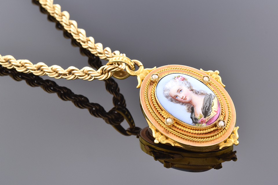 Item #5145 Victorian Enamel Painting Pendant 5145