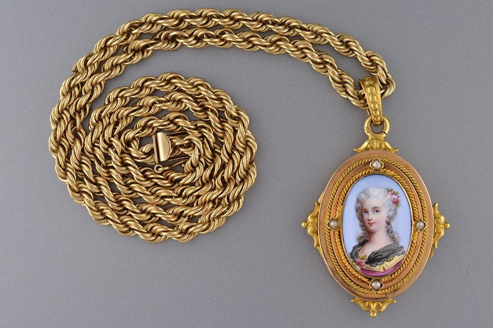 Victorian Enamel Painting Locket Pendant
