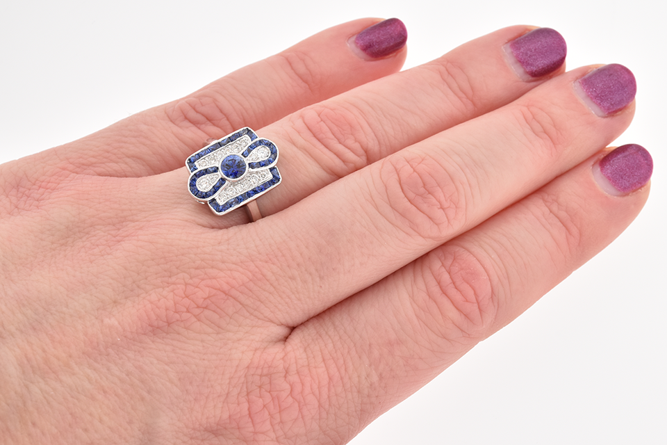 Sapphire and Diamond Ring with Infinity Design