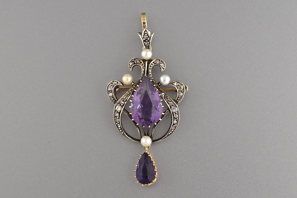 Early Victorian Amethyst Pendant Brooch