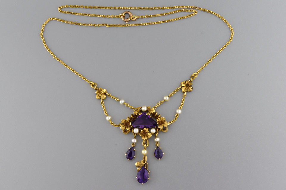 Art Nouveau Amethyst and Pearl Necklace