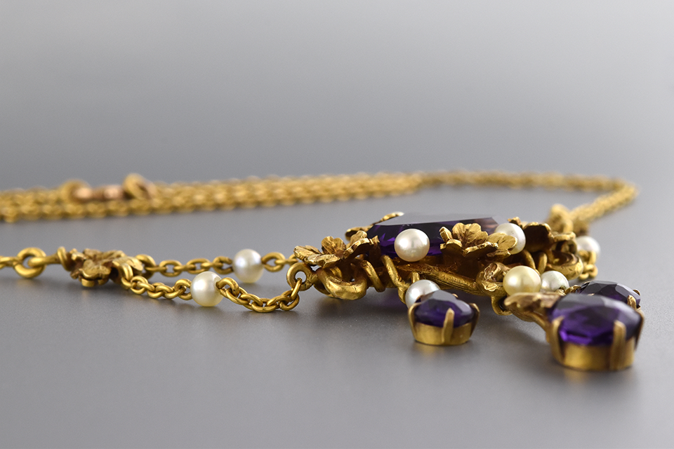 Art Nouveau Amethyst and Pearl Necklace
