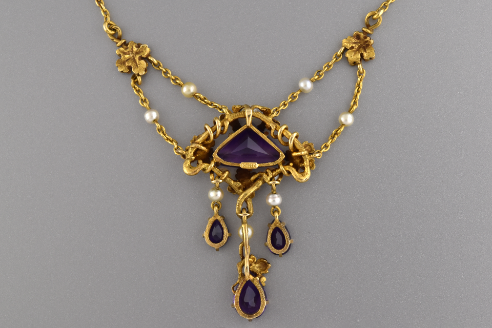 Art Nouveau Amethyst and Pearl Necklace