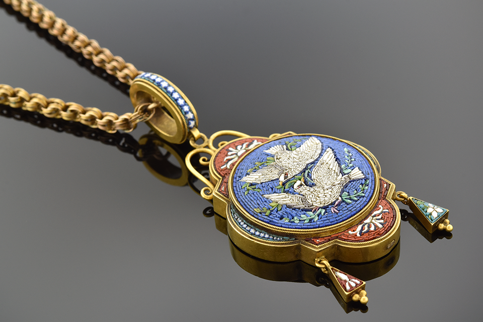 Item #5158 Micro Mosaic Pendant with Pair of Doves 5158