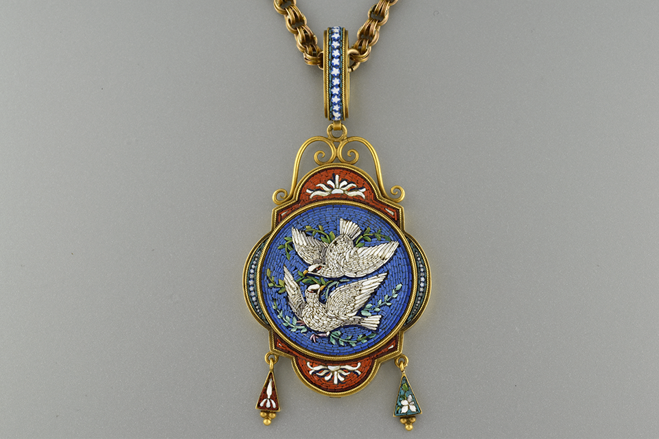 Micro Mosaic Pendant with Pair of Doves