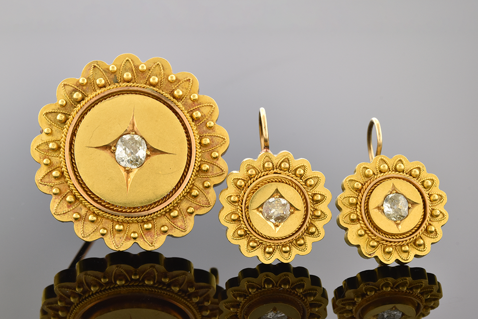 Item #9925 Victorian Diamond Brooch And Earring Suite 9925