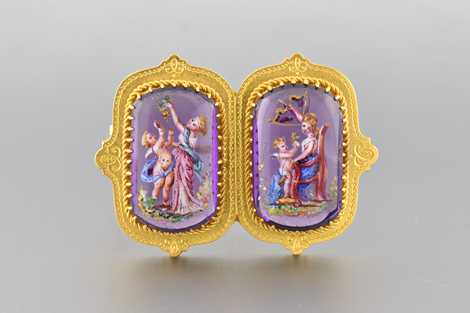 Hand Painted Antique Amethyst Brooch