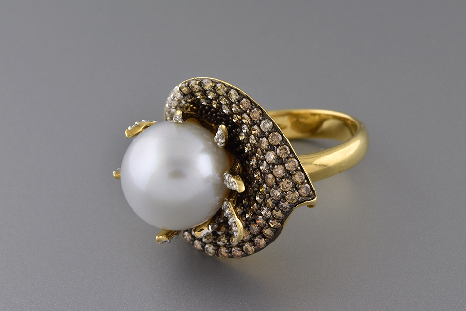 Floral Pearl And Diamond Ring