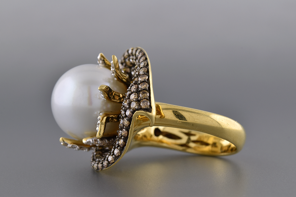 Floral Pearl And Diamond Ring
